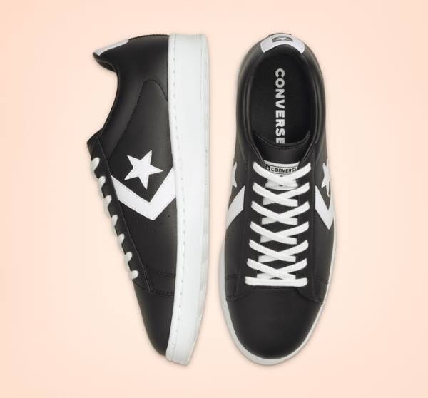 Tenisi Low Top Converse Pro Piele Negrii Albi | CV-486SER