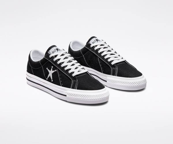 Tenisi Low Top Converse Stussy One Star Negrii Albi | CV-385RPL